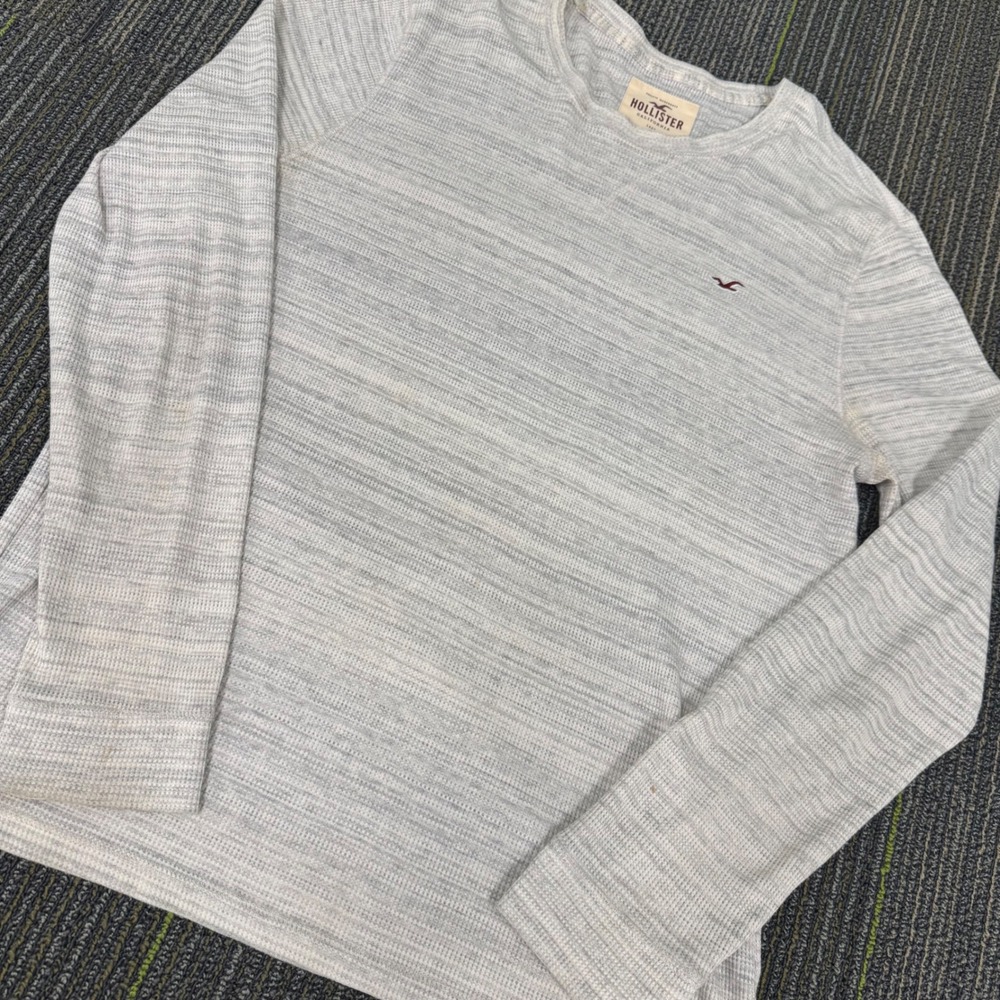 Hollister Thermal Shirt Mens XL Grey Waffle Knit Long Sleeve Crew Neck Fair